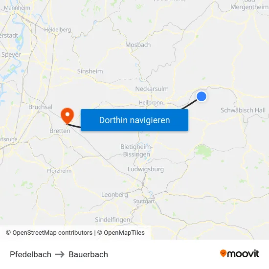 Pfedelbach to Bauerbach map