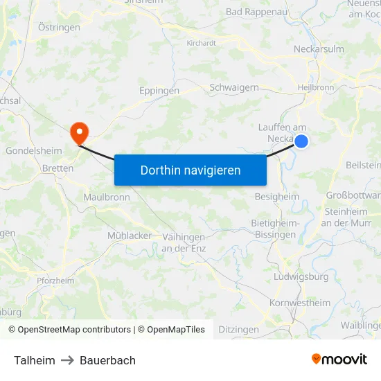 Talheim to Bauerbach map