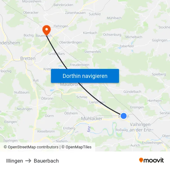 Illingen to Bauerbach map
