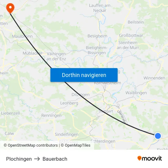 Plochingen to Bauerbach map