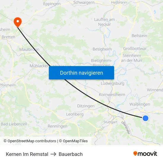 Kernen Im Remstal to Bauerbach map