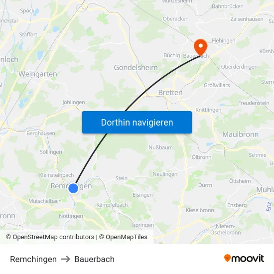 Remchingen to Bauerbach map