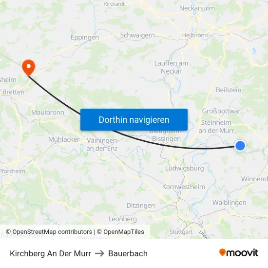 Kirchberg An Der Murr to Bauerbach map
