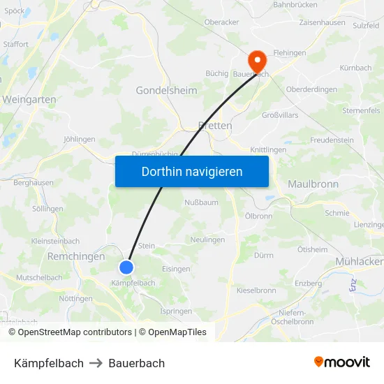 Kämpfelbach to Bauerbach map