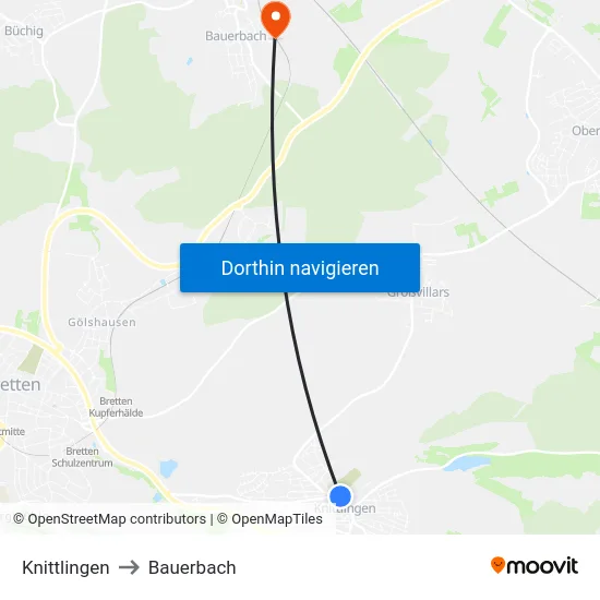 Knittlingen to Bauerbach map