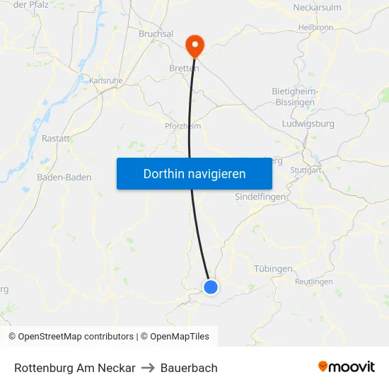 Rottenburg Am Neckar to Bauerbach map