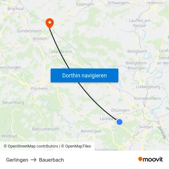 Gerlingen to Bauerbach map