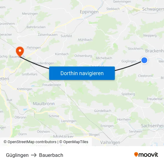 Güglingen to Bauerbach map