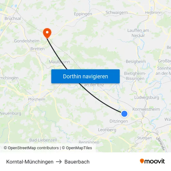 Korntal-Münchingen to Bauerbach map