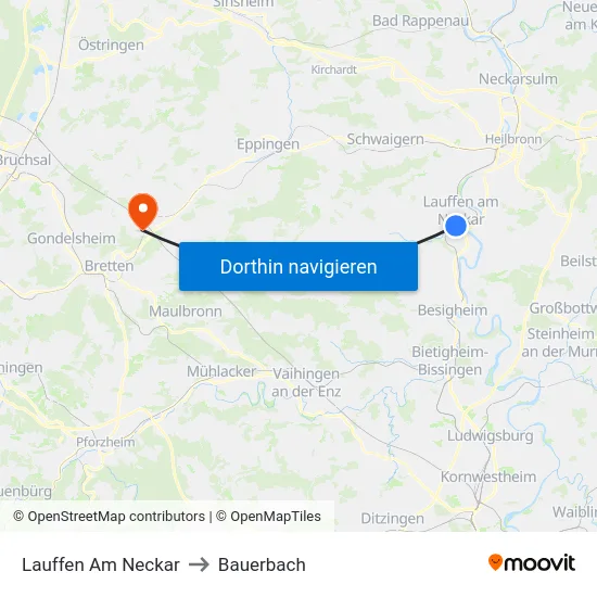 Lauffen Am Neckar to Bauerbach map