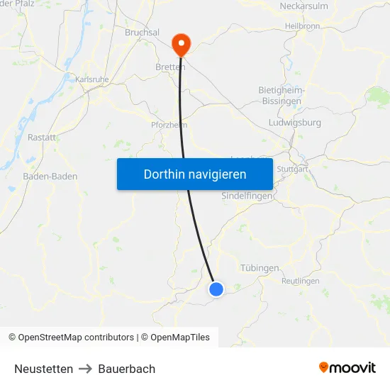 Neustetten to Bauerbach map