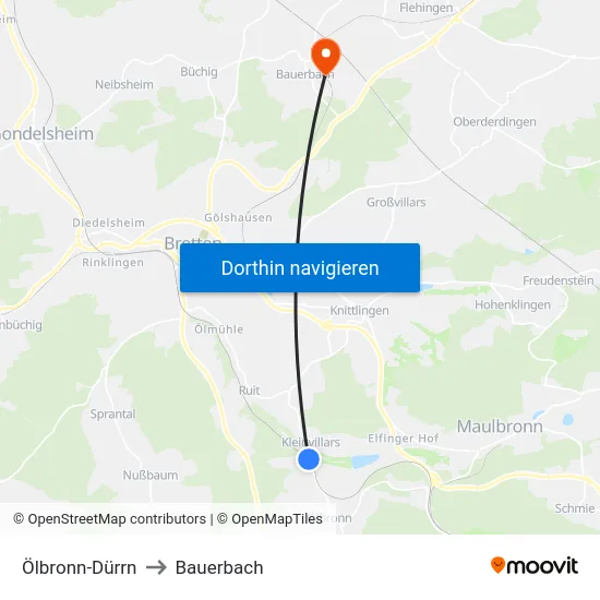 Ölbronn-Dürrn to Bauerbach map