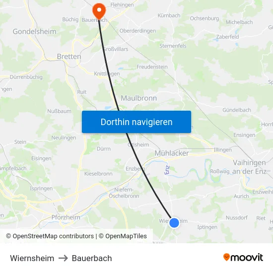 Wiernsheim to Bauerbach map