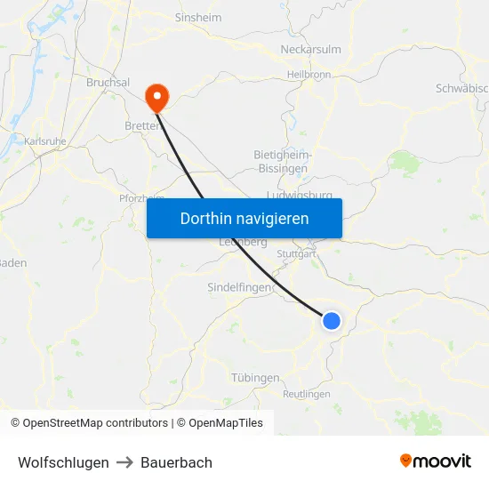 Wolfschlugen to Bauerbach map