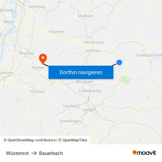 Wüstenrot to Bauerbach map