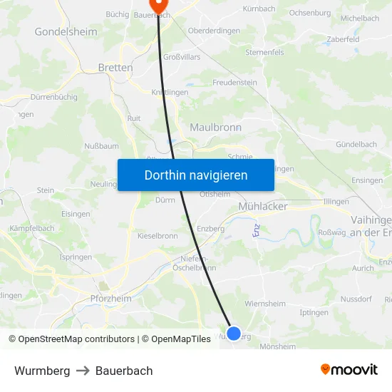 Wurmberg to Bauerbach map