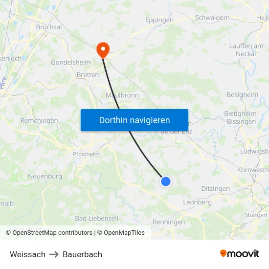 Weissach to Bauerbach map