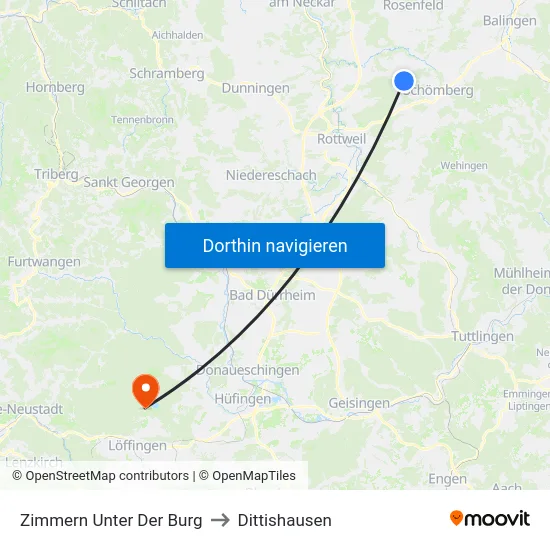 Zimmern Unter Der Burg to Dittishausen map
