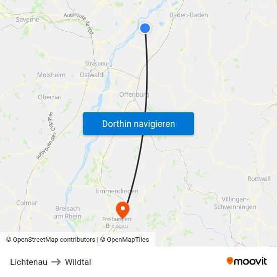 Lichtenau to Wildtal map