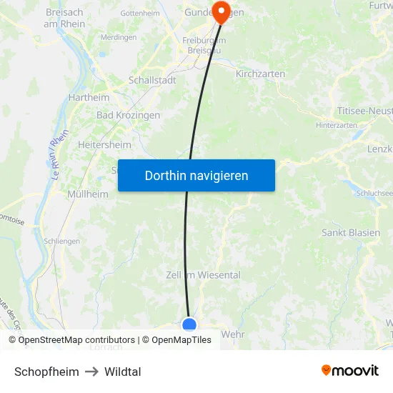 Schopfheim to Wildtal map