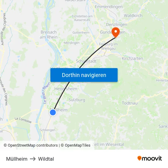 Müllheim to Wildtal map