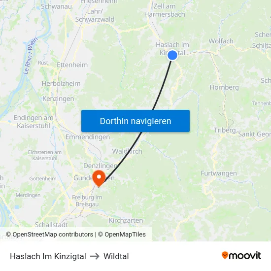 Haslach Im Kinzigtal to Wildtal map