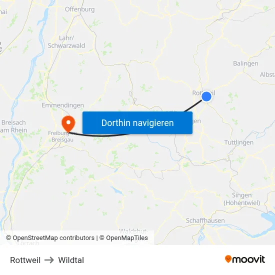 Rottweil to Wildtal map