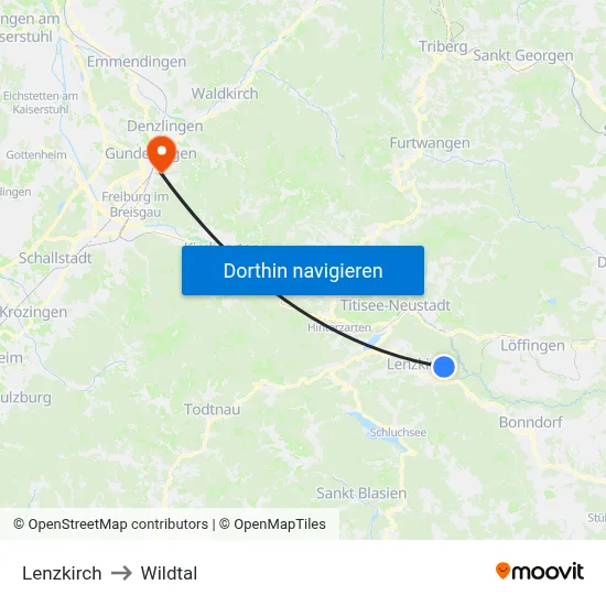 Lenzkirch to Wildtal map