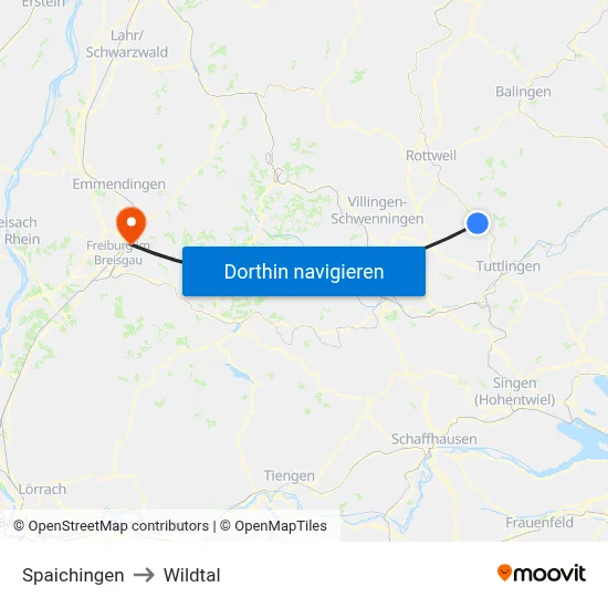 Spaichingen to Wildtal map