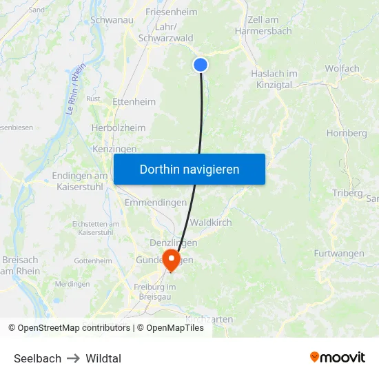 Seelbach to Wildtal map