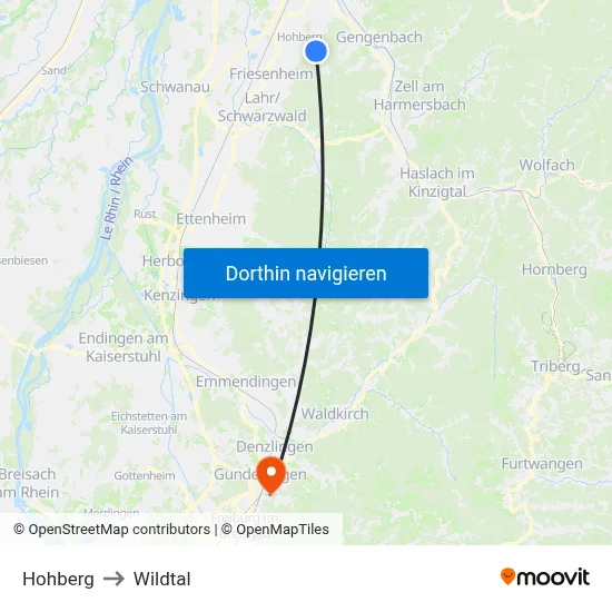 Hohberg to Wildtal map