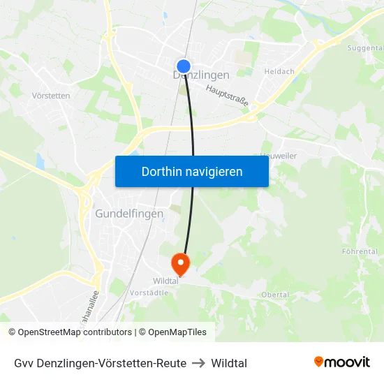 Gvv Denzlingen-Vörstetten-Reute to Wildtal map