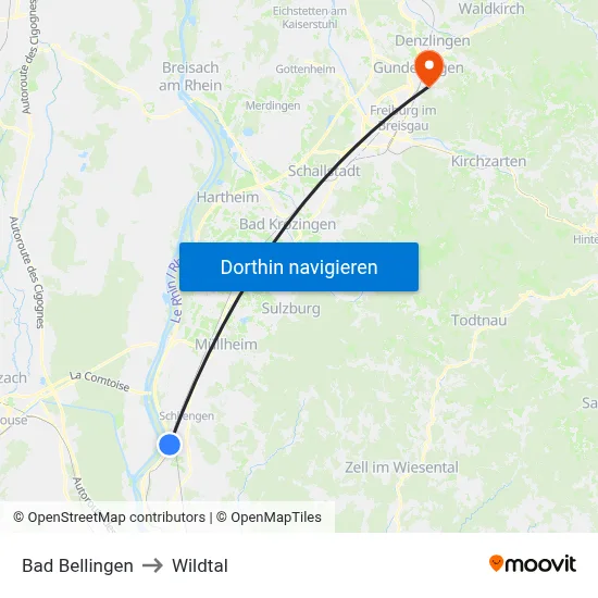 Bad Bellingen to Wildtal map