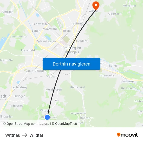 Wittnau to Wildtal map