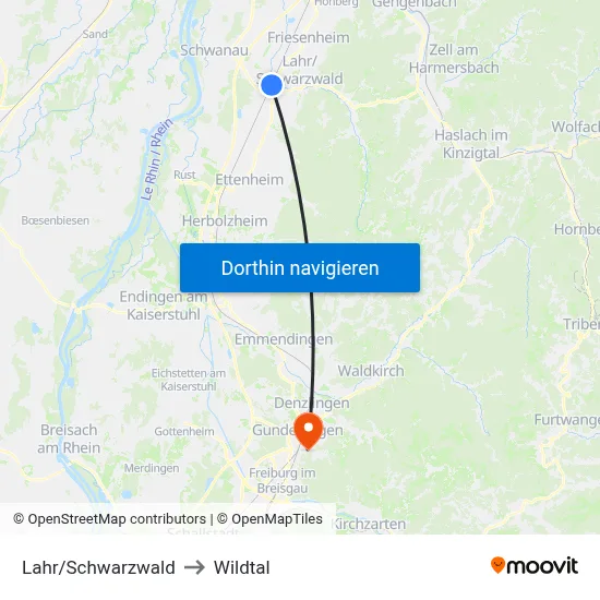 Lahr/Schwarzwald to Wildtal map