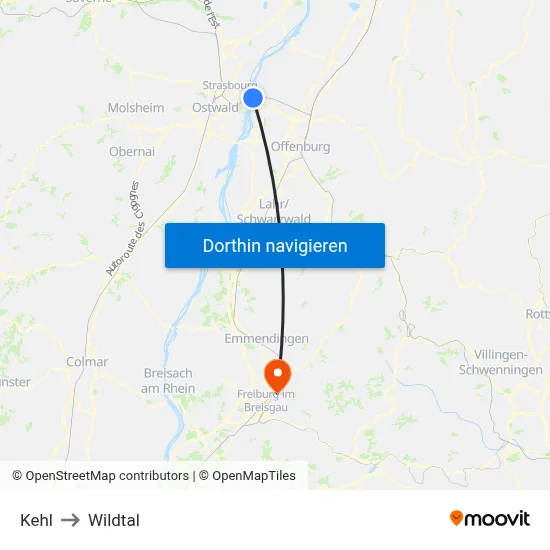 Kehl to Wildtal map