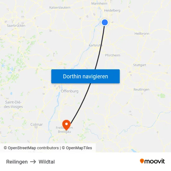 Reilingen to Wildtal map
