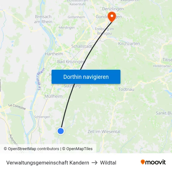 Verwaltungsgemeinschaft Kandern to Wildtal map