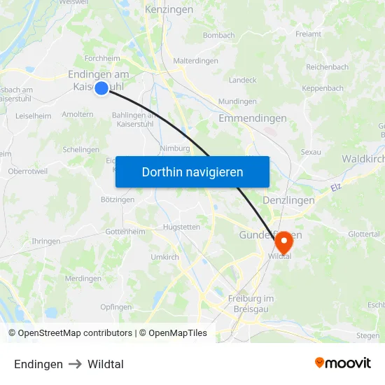 Endingen to Wildtal map
