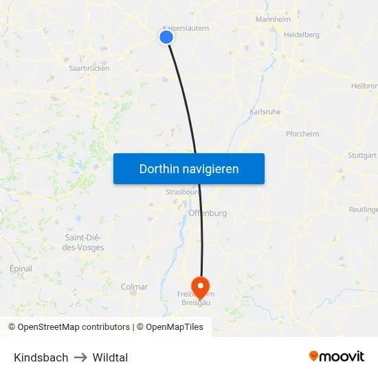 Kindsbach to Wildtal map