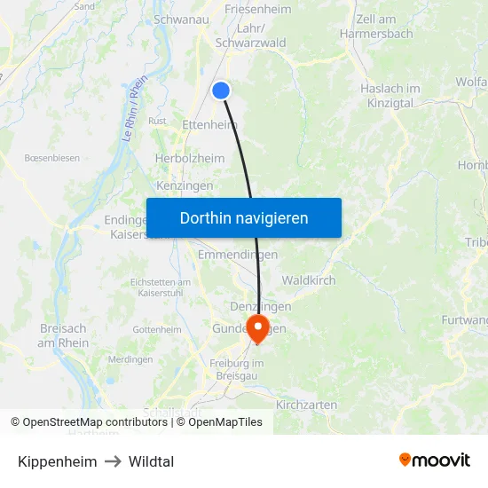 Kippenheim to Wildtal map
