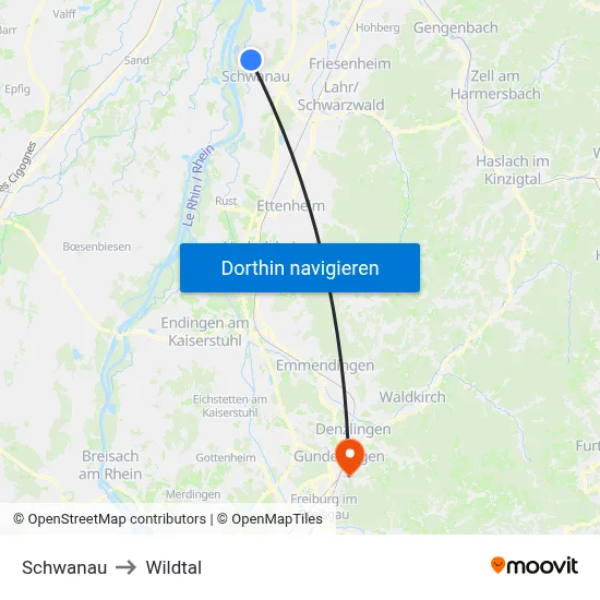 Schwanau to Wildtal map