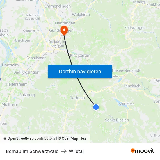 Bernau Im Schwarzwald to Wildtal map