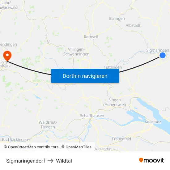 Sigmaringendorf to Wildtal map