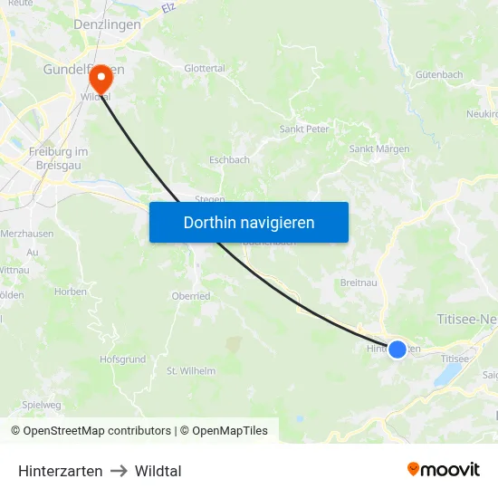 Hinterzarten to Wildtal map