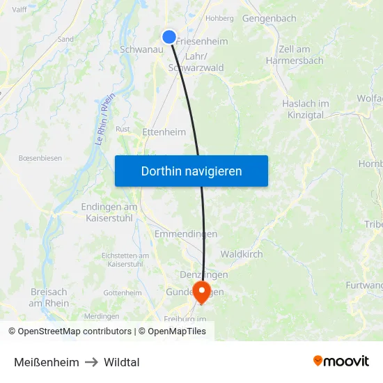 Meißenheim to Wildtal map
