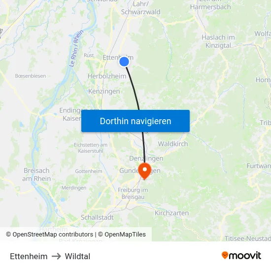 Ettenheim to Wildtal map