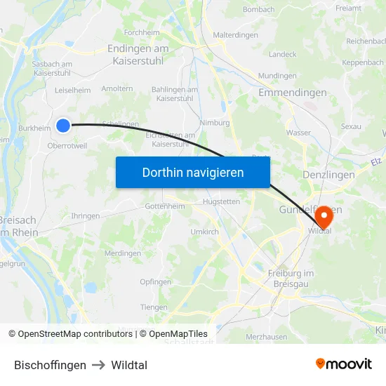 Bischoffingen to Wildtal map