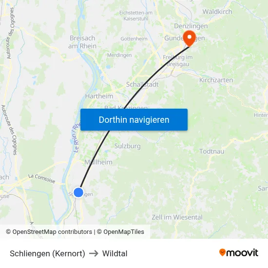 Schliengen (Kernort) to Wildtal map