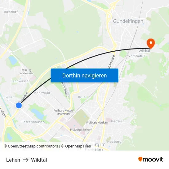 Lehen to Wildtal map